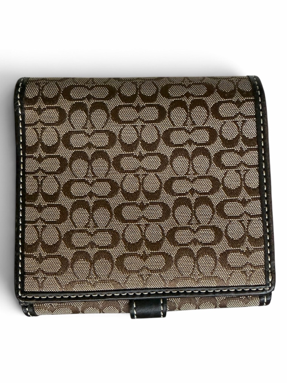 Coach Brown Signature Canvas Bifold Wallet with Buckle Accent - Picture 2 of 4